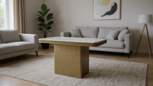 Industrial Stainless Steel Dining Table Dubai - 1200x600mm | Compact Marble Top for Small Spaces