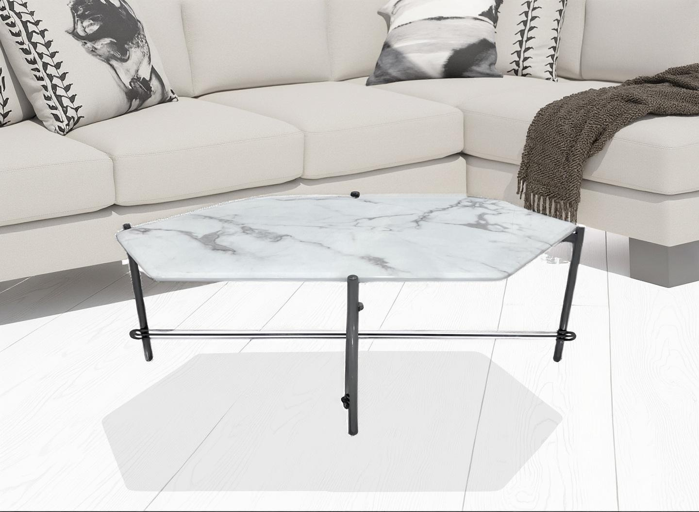 Modern Black Matt Stainless Steel Coffee Table Set with White Marble Top | Durable & Stylish for Living Room