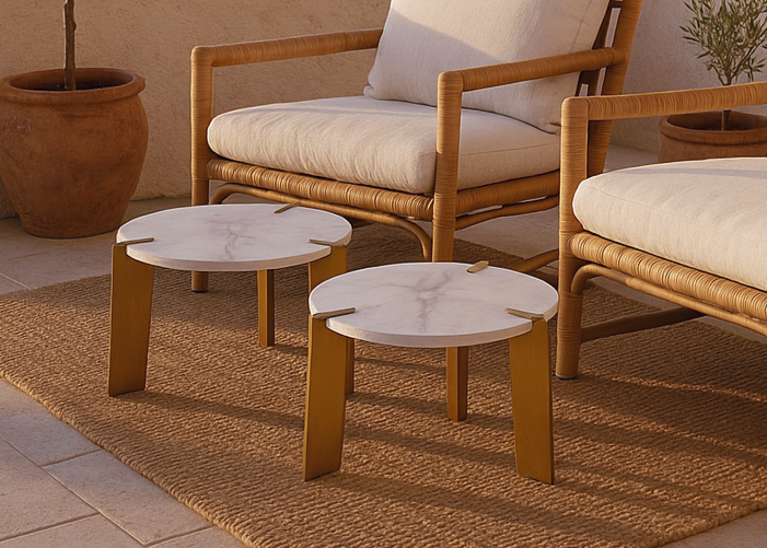 Exquisite Coffee Tables: 800D450H & 600D500H in Golden Matte Stainless