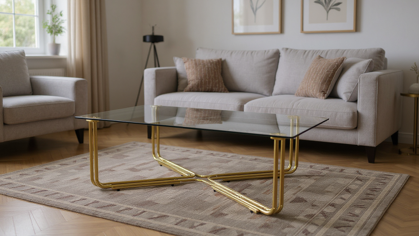Golden Shining Stainless Steel Coffee Table with Tempered Glass | Modern Centerpiece for Lounges