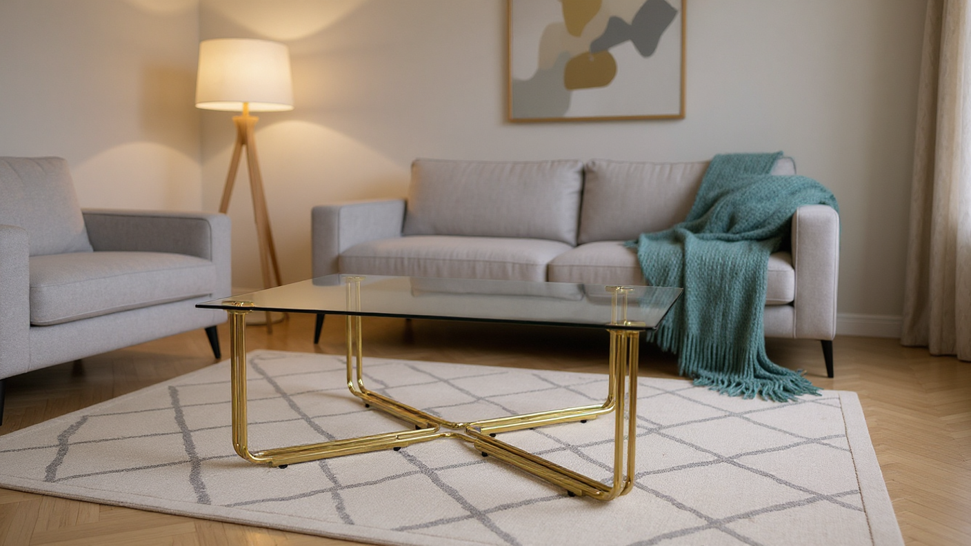 Golden Shining Stainless Steel Coffee Table with Tempered Glass | Modern Centerpiece for Lounges