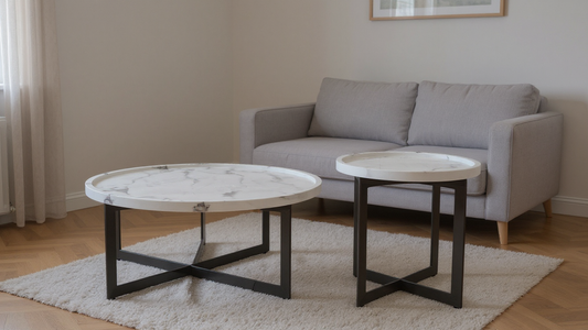 Minimalist Black Matt Coffee Table with 36mm Marble、Compact & Modern for Studios