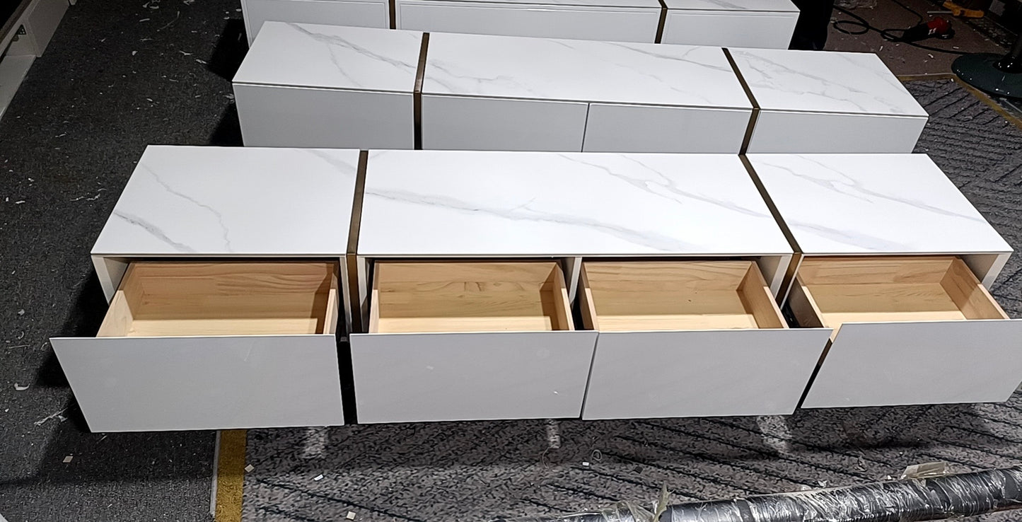 خزانة تلفاز فاخرة مقاس 200*40 - لوح أبيض وخشب صلب مطلي