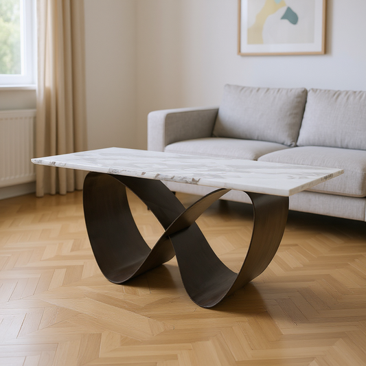 Industrial Brass Iron Dining Table with 36mm Marble Top  | Large Family Gathering Table Dubai