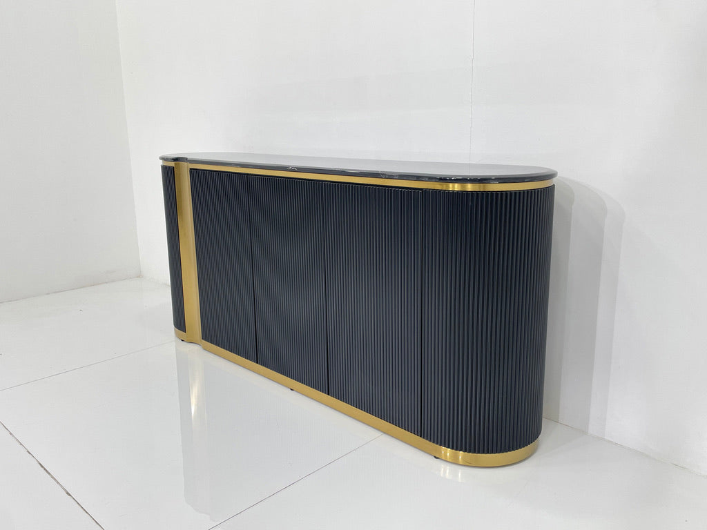 Black Buffet table with Matt Gold Stainless Steel & Marble Countertop, Luxury Style