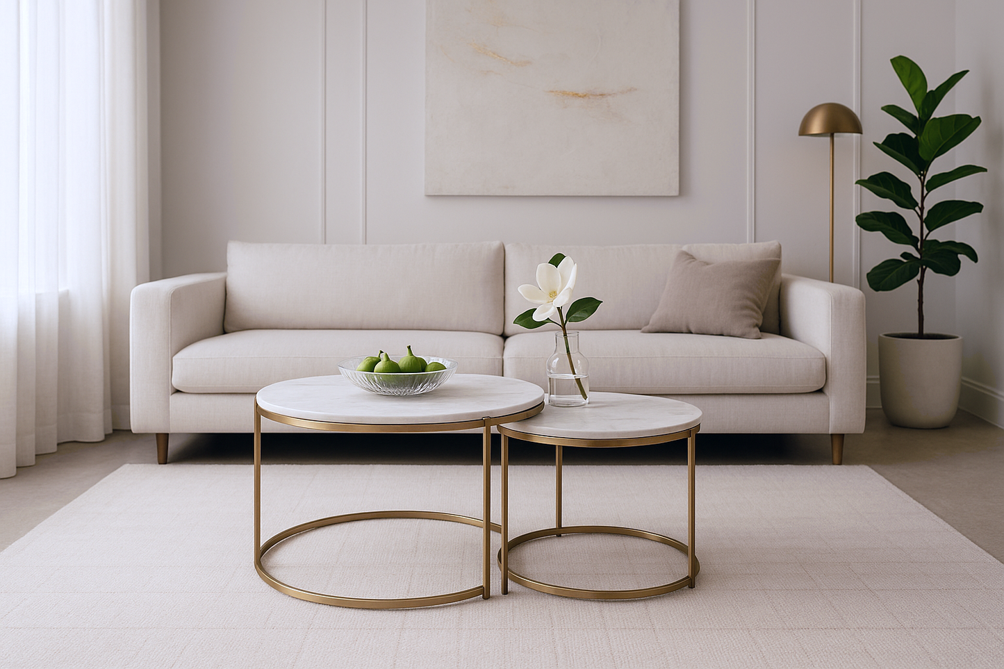 Double-Layer Gold Brushed Side Tables with Artificial Marble | Versatile Decor for Homes