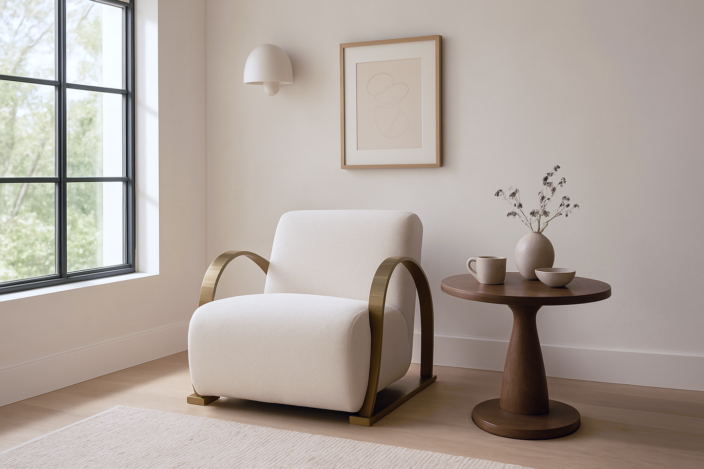 Linen Sofa Chair - Stainless Steel Armrests & Spring Seat