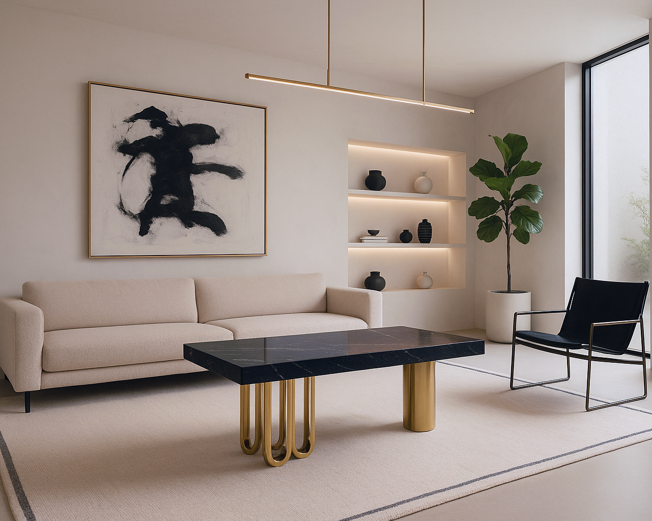 Luxurious Console Table with Black Marble Top and Matte Gold Stainless Steel Base