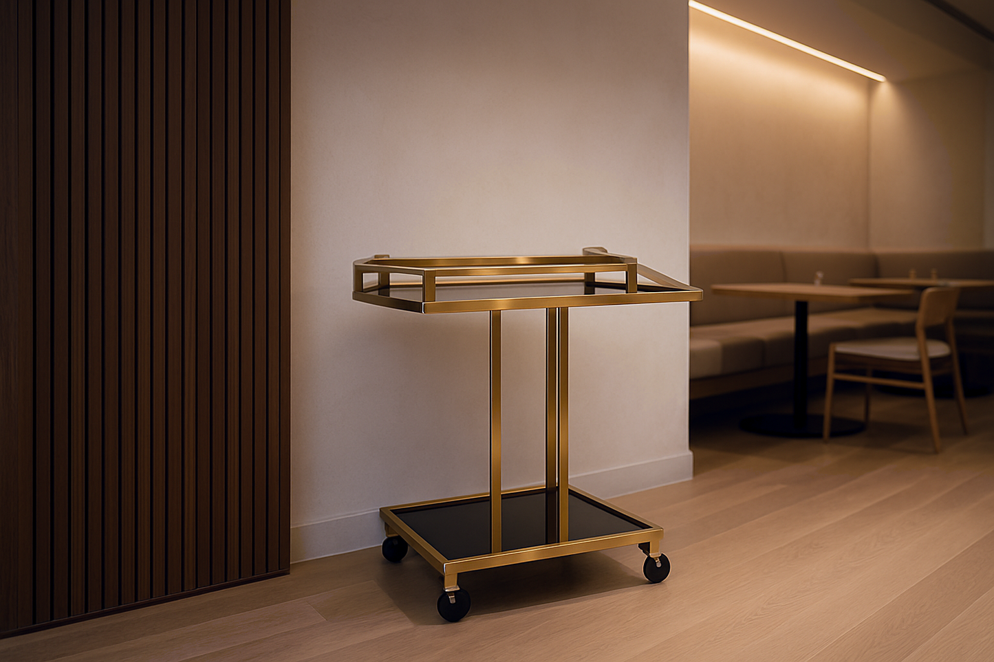 Stylish Brass Matt Stainless Steel Serving Trolley