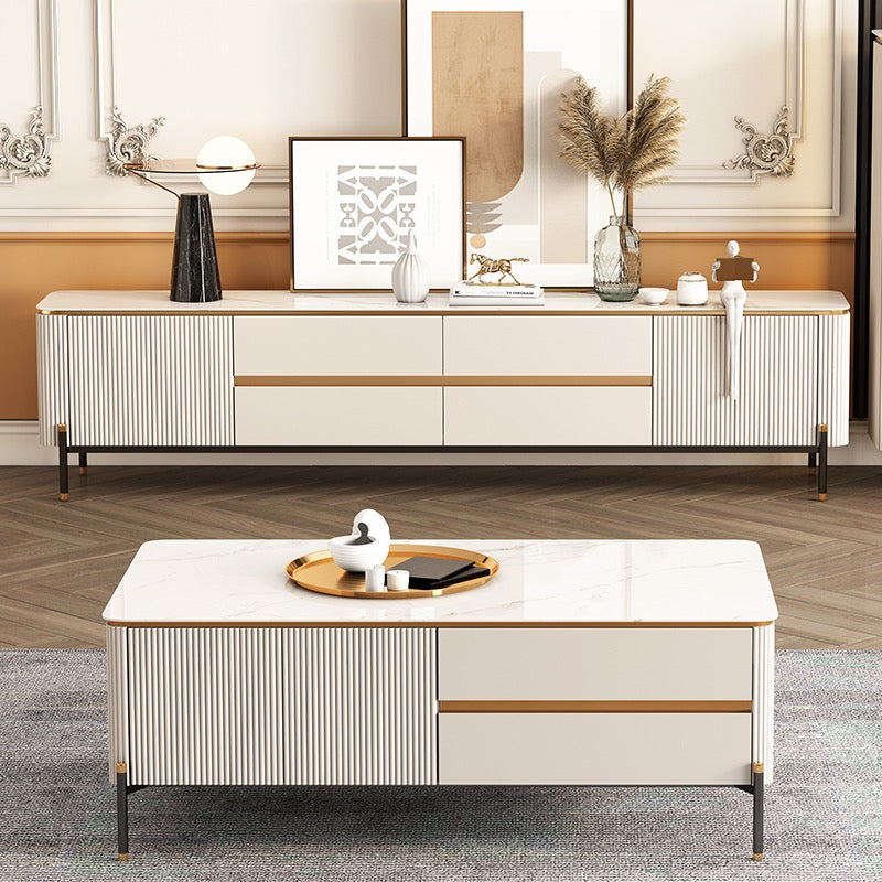 200*40 Light Luxury TV Cabinet - Marble & Solid Wood Combo