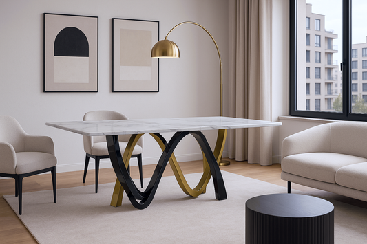 "Luxurious Dining Table: 2000W1000D750H in Gold & Black Shining Stainless