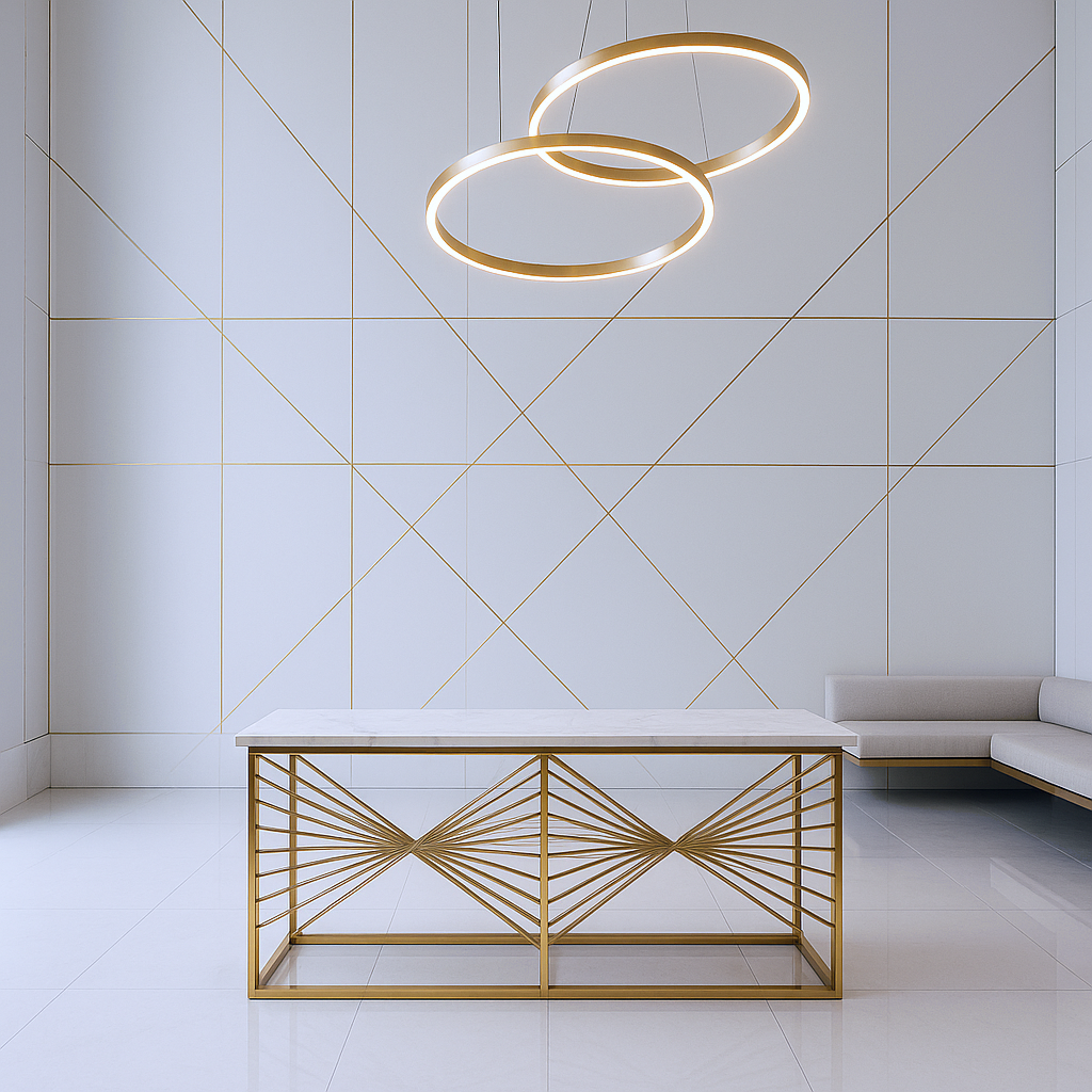 1.6m Cloud Marble Champagne Gold Console Table - Villa Hotel Art Entryway Display