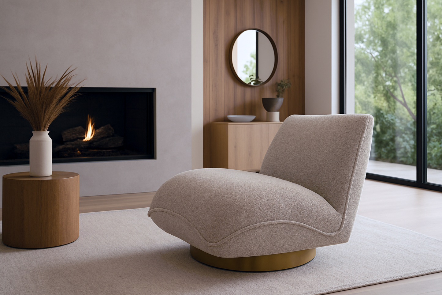 Swivel Armchair without Arms in Khaki Teddy Velvet