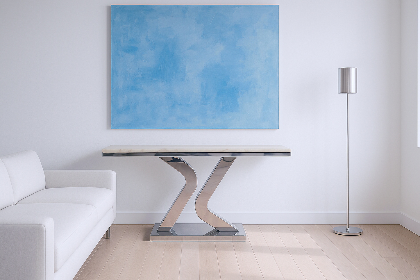 Console Table - 1400W * 400D * 800H with Shiny Silver Stainless Steel and Marble
