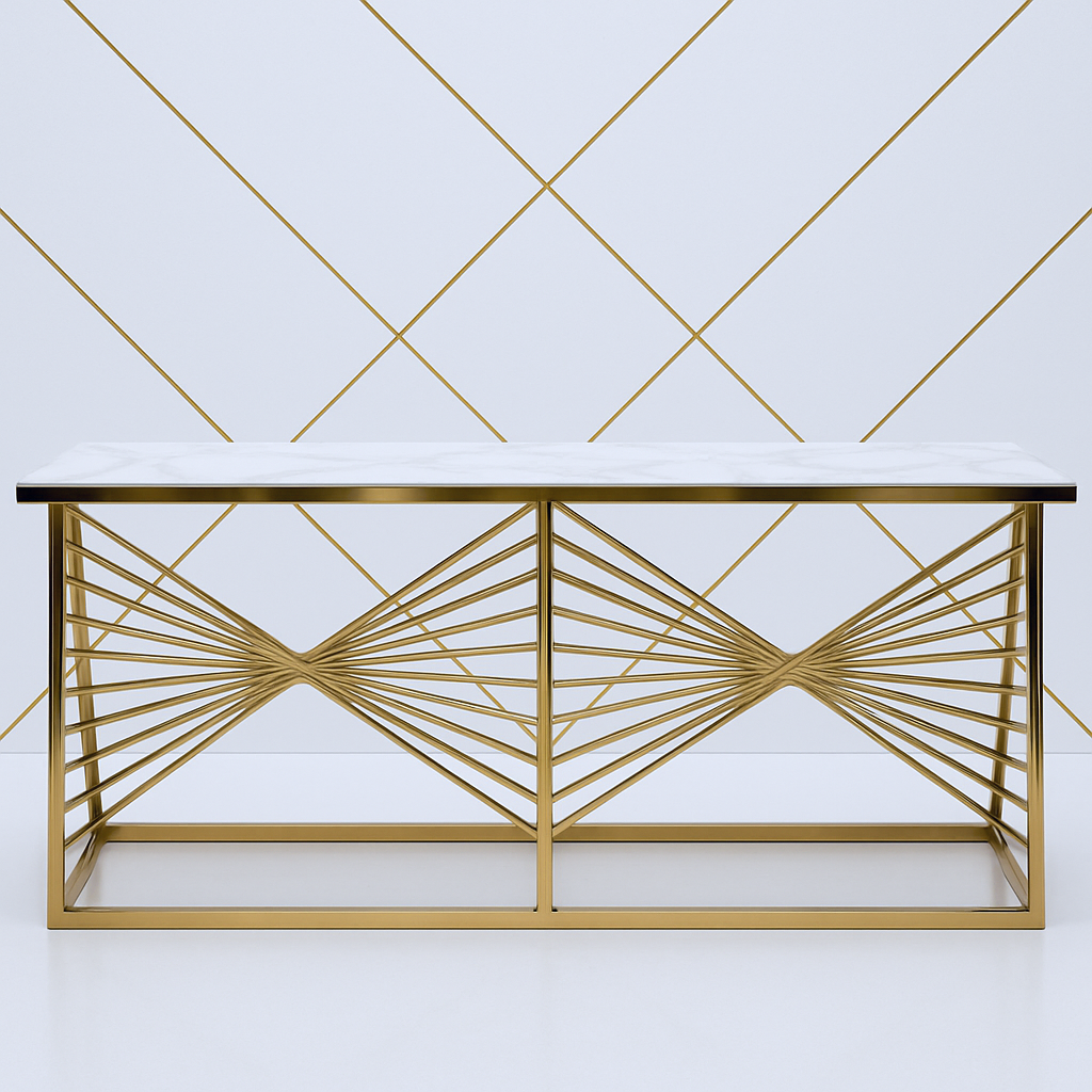 1.6m Cloud Marble Champagne Gold Console Table - Villa Hotel Art Entryway Display