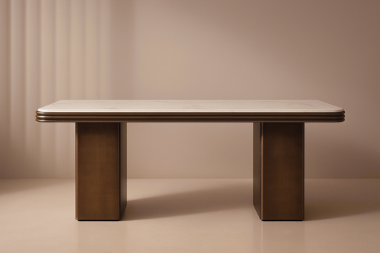 Brushed Brass Dining Table | Stain-Resistant L.GREY Marble Top |  Luxury Dining
