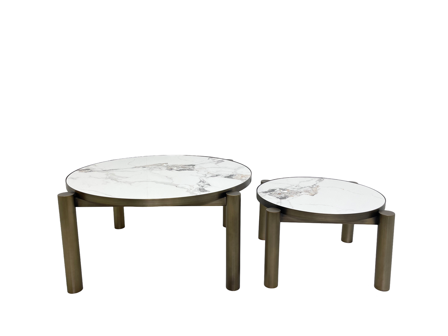 طاولات قهوة - قطر 600 * 350 سم وقطر 900 * 400 سم مع فولاذ مقاوم للصدأ من النحاس غير اللامع والرخام الأبيض