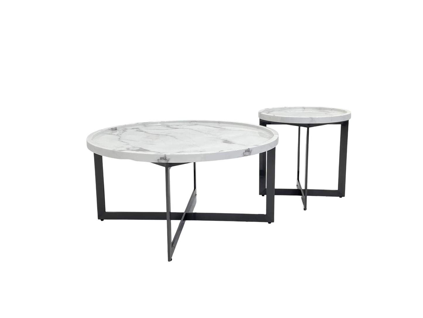 Minimalist Black Matt Coffee Table with 36mm Marble、Compact & Modern for Studios