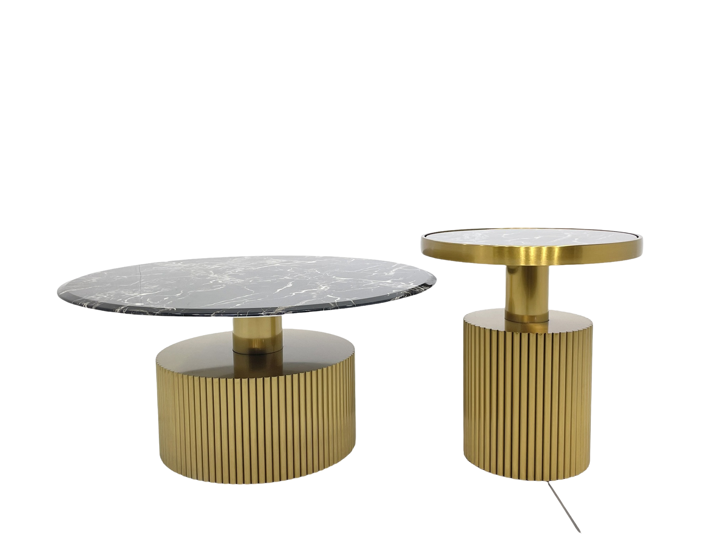 طقم طاولات قهوة - قطر 500 * 550 ارتفاع وقطر 900 * 450 ارتفاع مع ستانلس ستيل ذهبي غير لامع ورخام