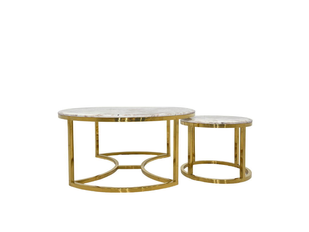 Luxury Marble Coffee Table Set - Gold Stainless Steel Trio for Modern Dubai Living & Hospitality Spaces