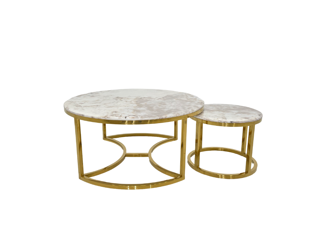 Luxury Marble Coffee Table Set - Gold Stainless Steel Trio for Modern Dubai Living & Hospitality Spaces