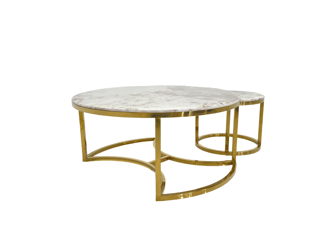 Luxury Marble Coffee Table Set - Gold Stainless Steel Trio for Modern Dubai Living & Hospitality Spaces