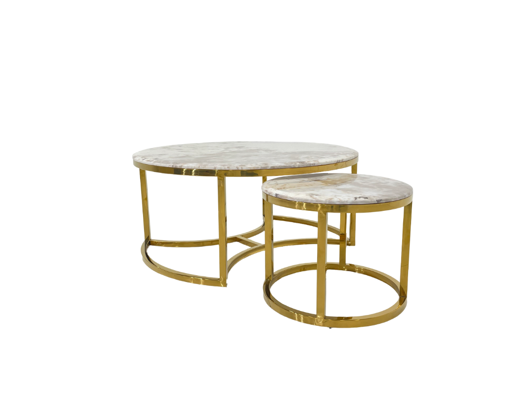 Luxury Marble Coffee Table Set - Gold Stainless Steel Trio for Modern Dubai Living & Hospitality Spaces