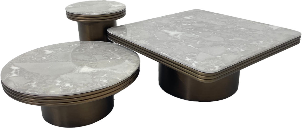 Elegant French-Style Brass Matt Color Coffee Table Set (3 Pieces)