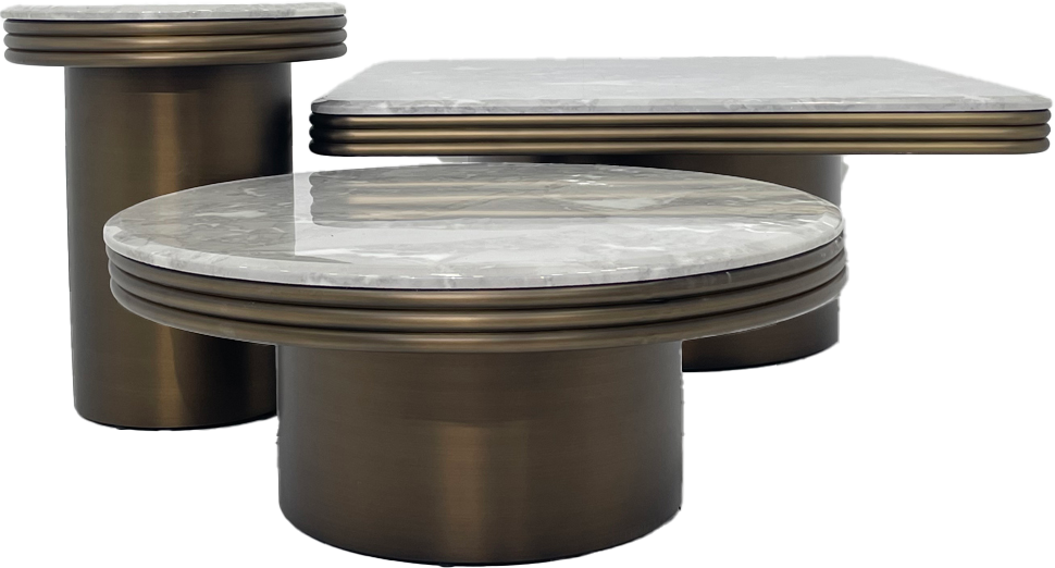 Elegant French-Style Brass Matt Color Coffee Table Set (3 Pieces)