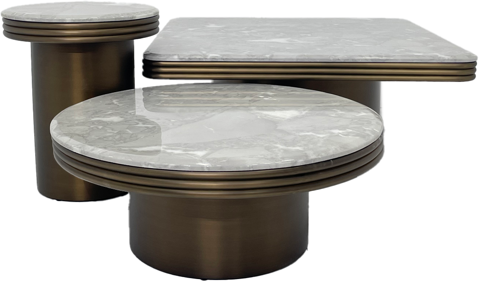 Elegant French-Style Brass Matt Color Coffee Table Set (3 Pieces)