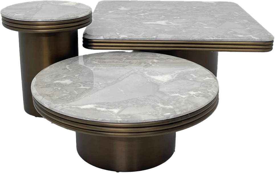 Elegant French-Style Brass Matt Color Coffee Table Set (3 Pieces)