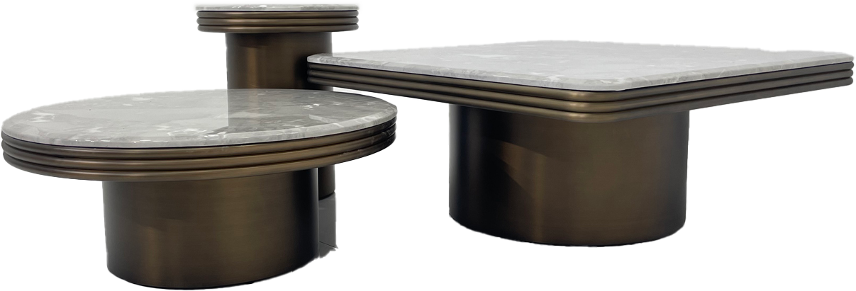 Elegant French-Style Brass Matt Color Coffee Table Set (3 Pieces)