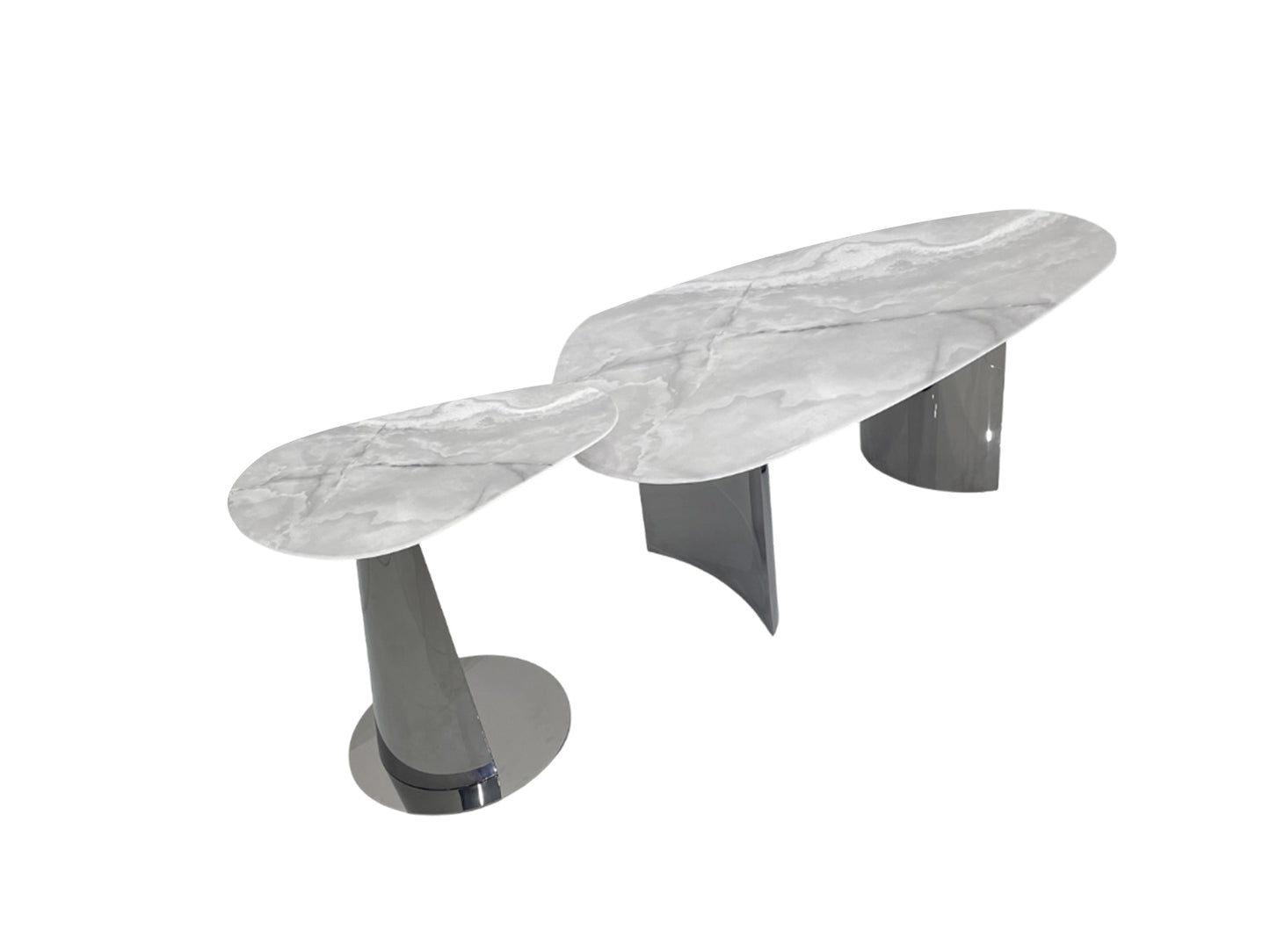 Modern Coffee Table Set - 3D Printed Marble & Black Stainless Steel | Luxury Flexible Design for Dubai Living Rooms