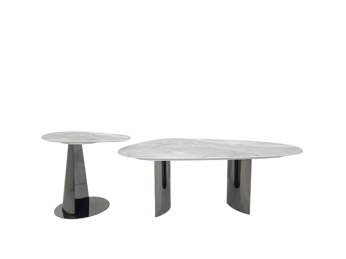 Modern Coffee Table Set - 3D Printed Marble & Black Stainless Steel | Luxury Flexible Design for Dubai Living Rooms