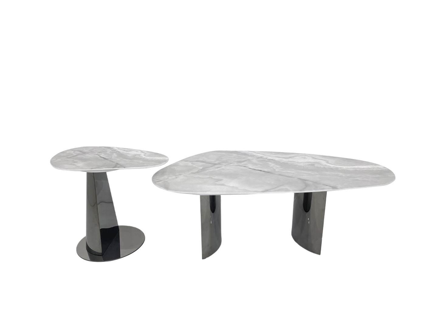 Modern Coffee Table Set - 3D Printed Marble & Black Stainless Steel | Luxury Flexible Design for Dubai Living Rooms