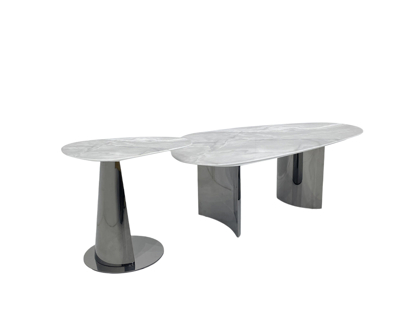 Modern Coffee Table Set - 3D Printed Marble & Black Stainless Steel | Luxury Flexible Design for Dubai Living Rooms