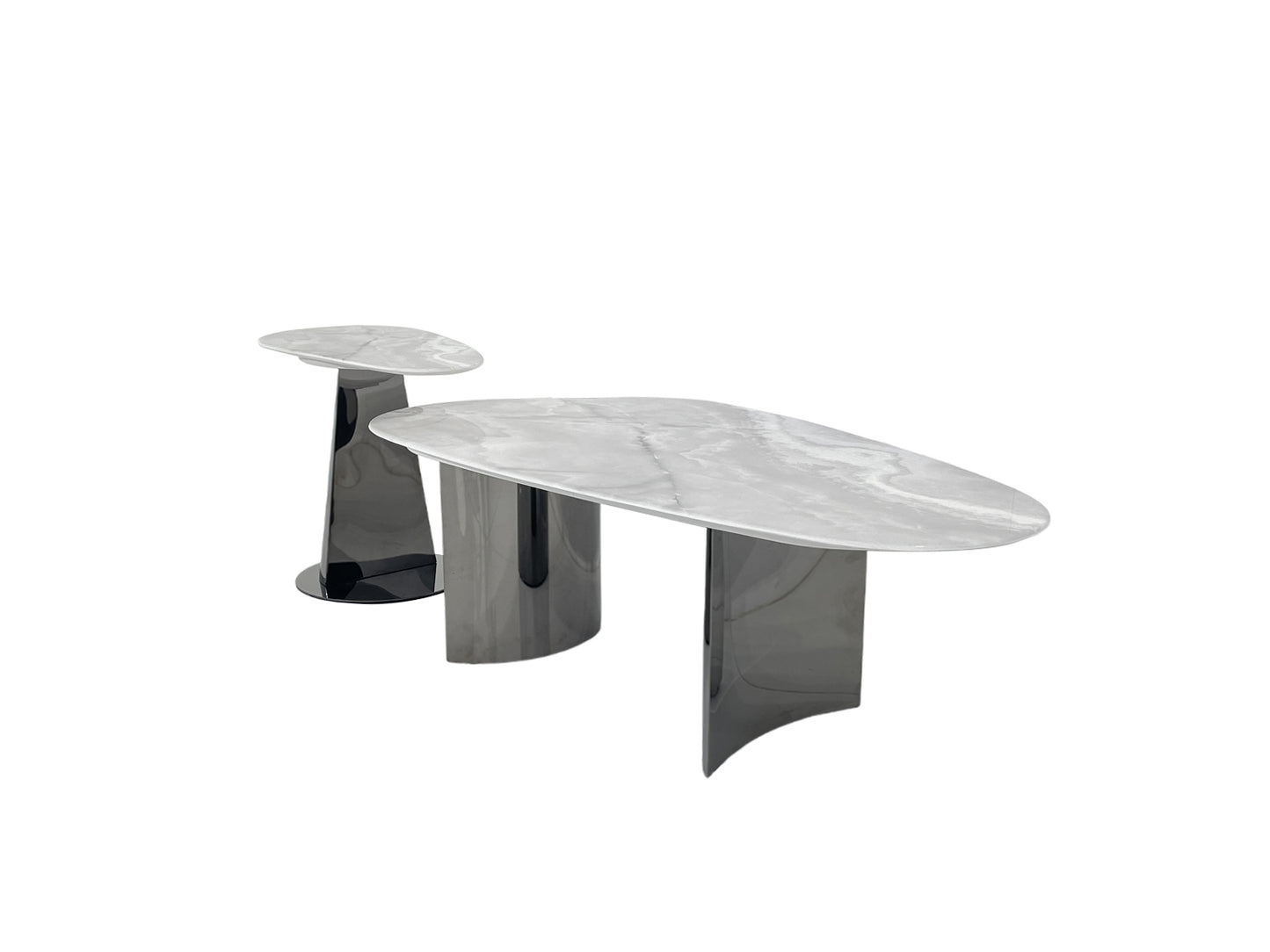 Modern Coffee Table Set - 3D Printed Marble & Black Stainless Steel | Luxury Flexible Design for Dubai Living Rooms
