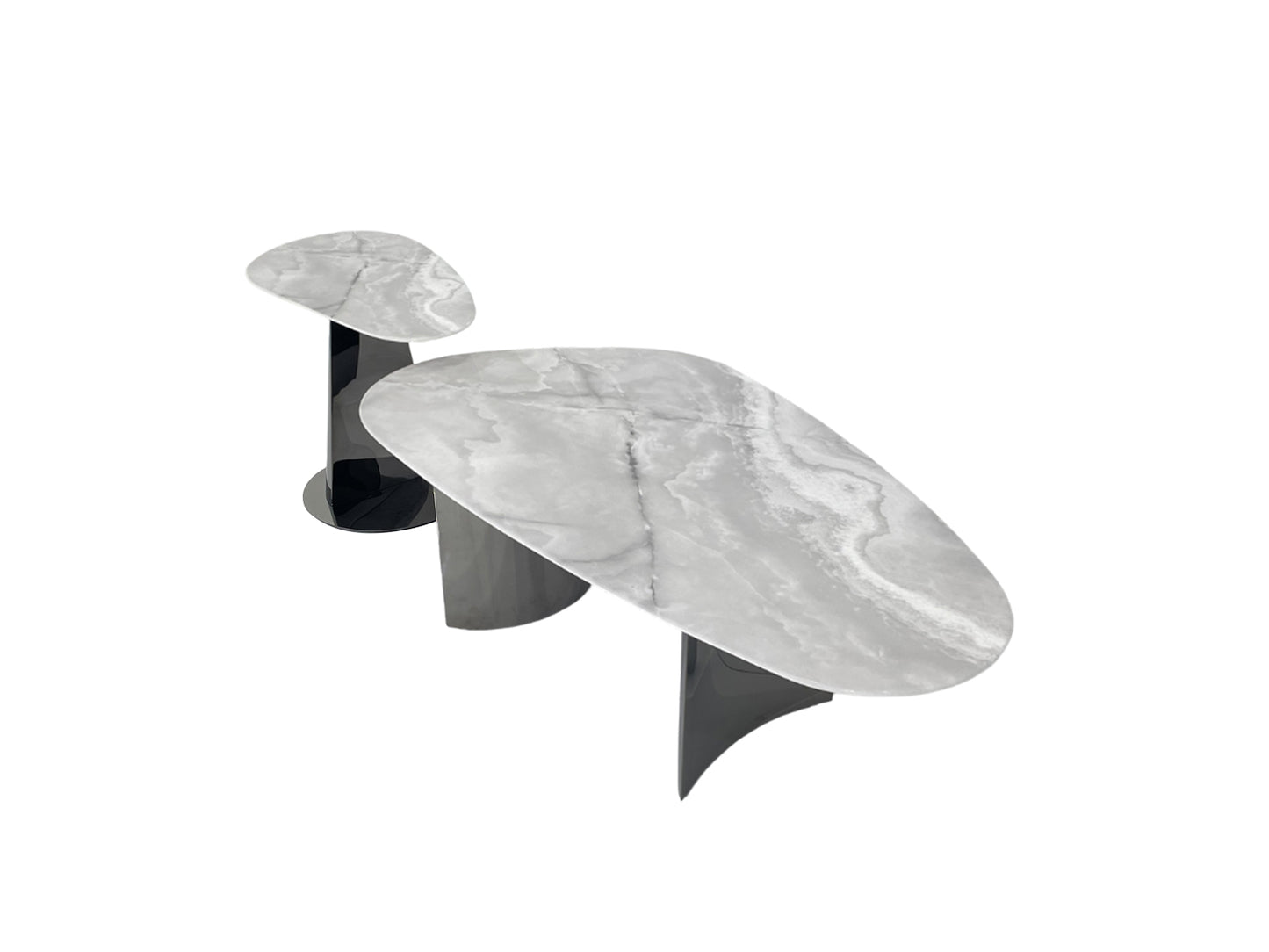 Modern Coffee Table Set - 3D Printed Marble & Black Stainless Steel | Luxury Flexible Design for Dubai Living Rooms