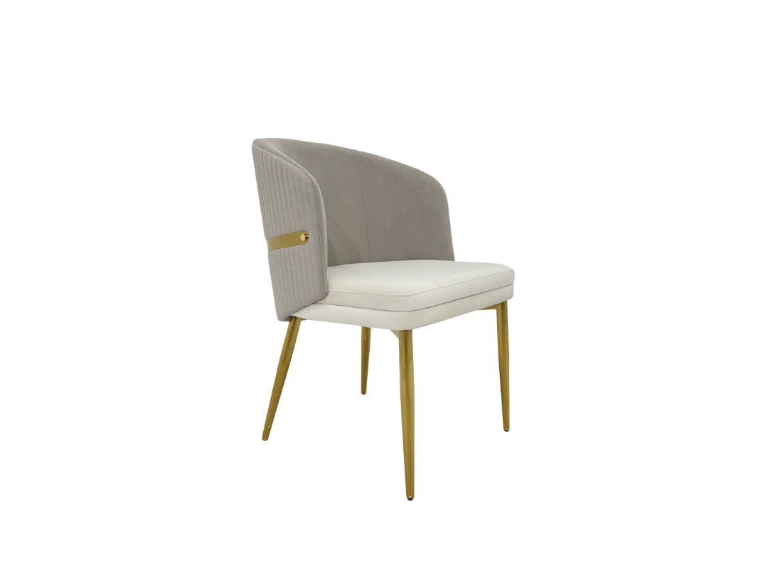 Cream Fabric & Gold Stainless Dining Chair | Luxury Seating for Villas Highlights: