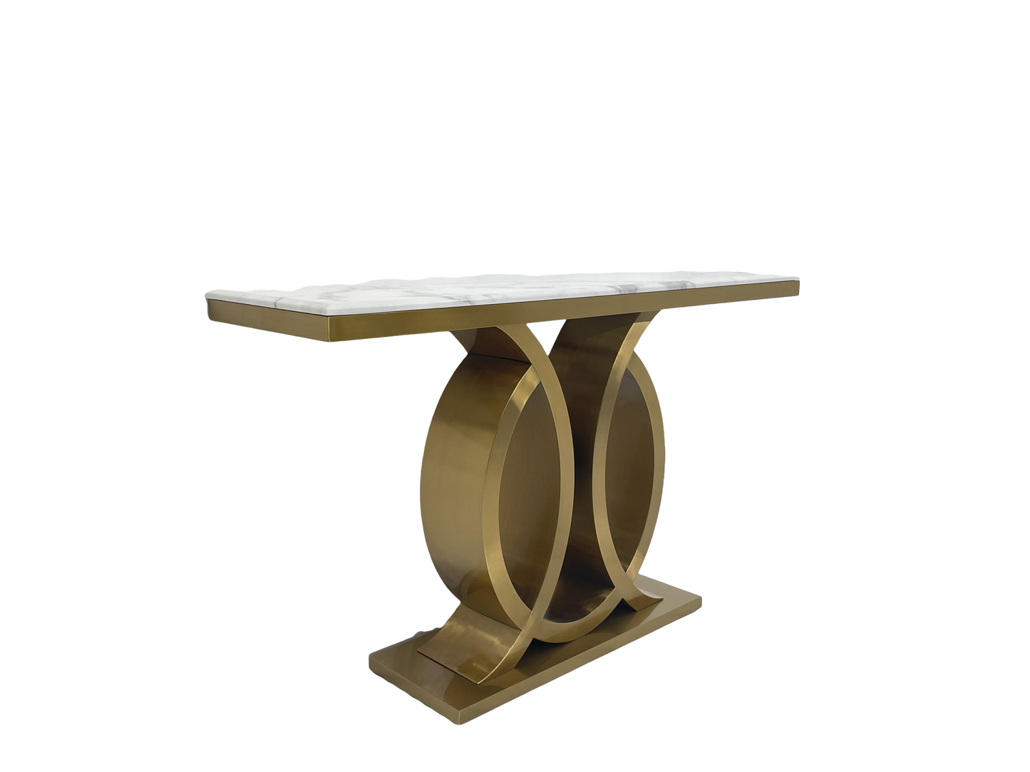 طاولة كونسول - 1400 واط * 400 عمق * 800 ارتفاع مع فولاذ مقاوم للصدأ باللون الذهبي غير اللامع ورخام 18 مم