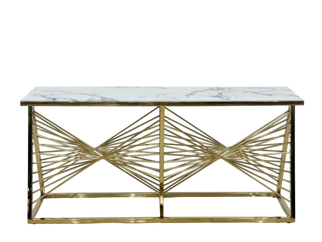 1.6m Cloud Marble Champagne Gold Console Table - Villa Hotel Art Entryway Display