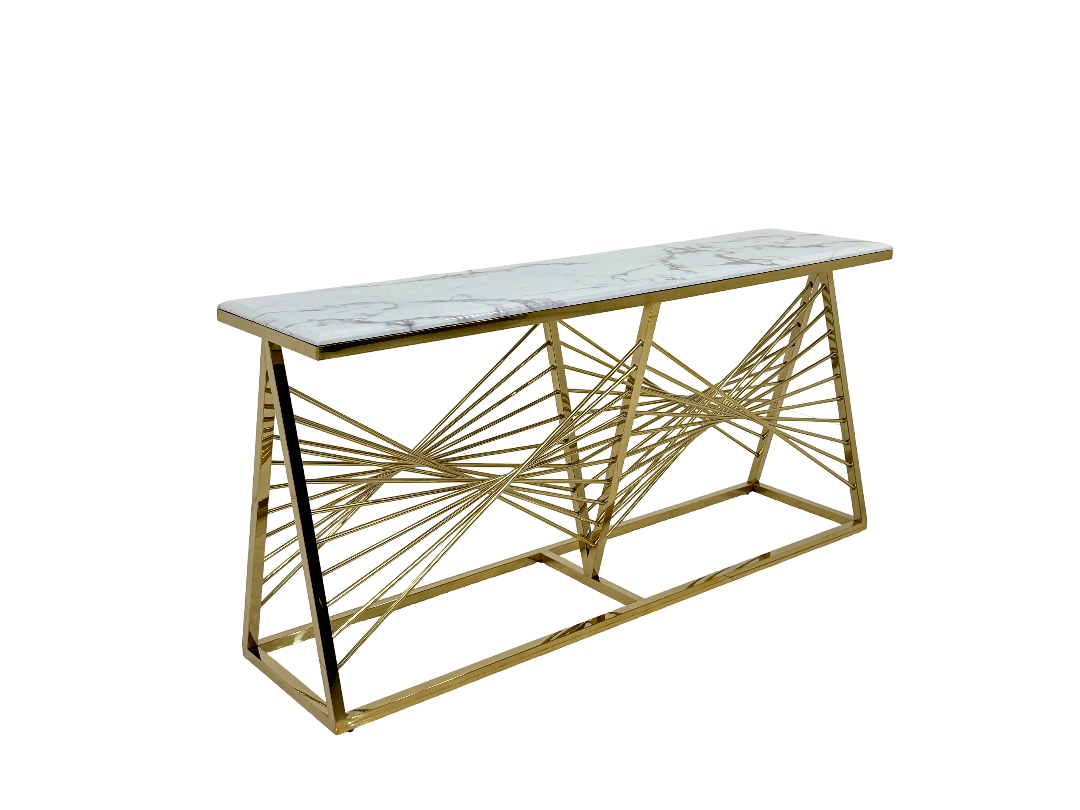 1.6m Cloud Marble Champagne Gold Console Table - Villa Hotel Art Entryway Display