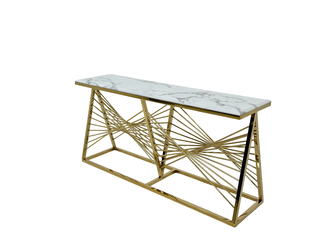 1.6m Cloud Marble Champagne Gold Console Table - Villa Hotel Art Entryway Display