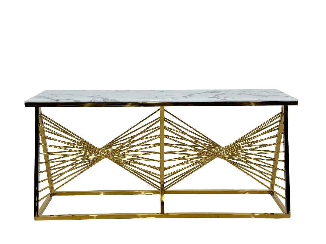 1.6m Cloud Marble Champagne Gold Console Table - Villa Hotel Art Entryway Display
