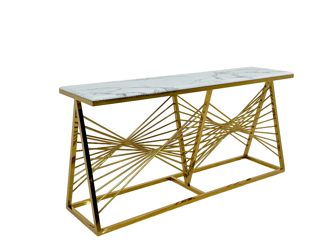 1.6m Cloud Marble Champagne Gold Console Table - Villa Hotel Art Entryway Display