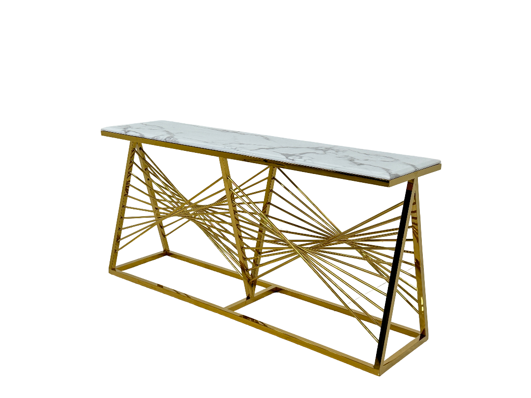 1.6m Cloud Marble Champagne Gold Console Table - Villa Hotel Art Entryway Display
