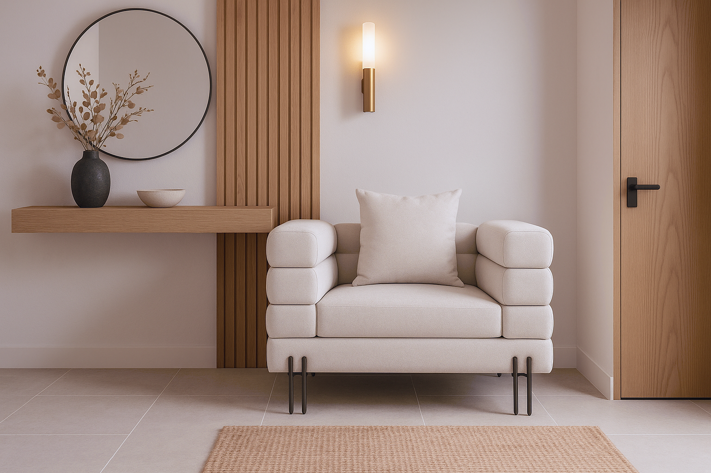 Chic Single Seater Lounge Sofa in Off-White New Linen Fabric