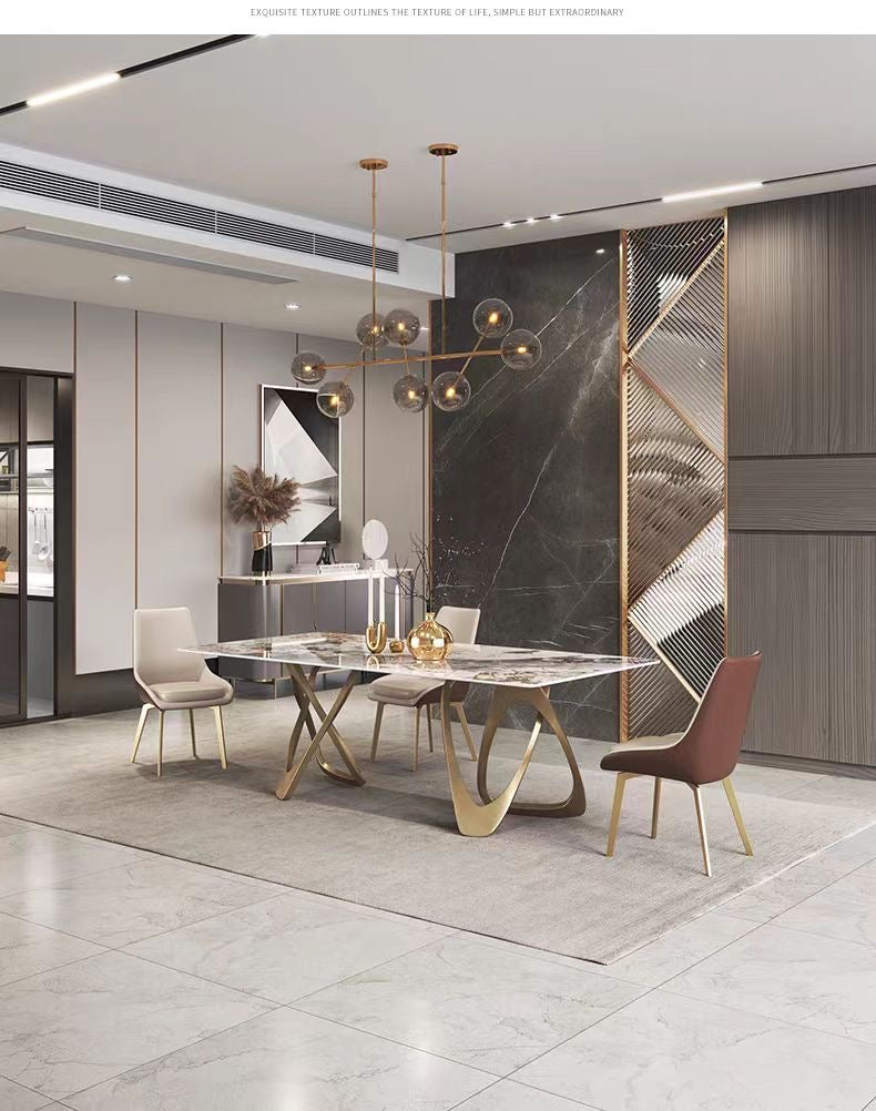 Elegant 200cm*100cm Marble Table with Stainless Steel Base - Light Luxury Art Design