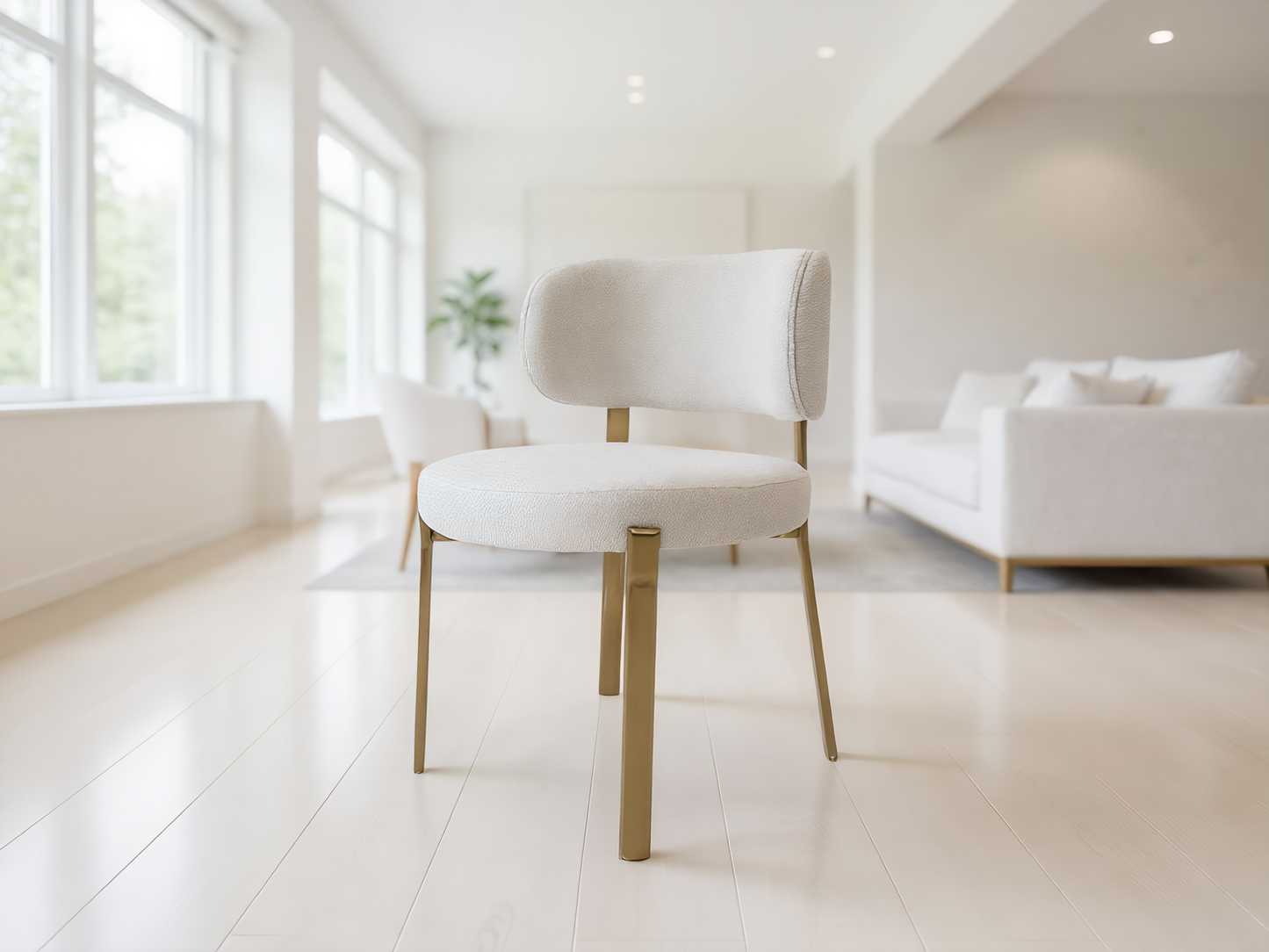 Boucle Fabric Chair with Gold Shinny Stainless Steel Leg - Stylish and Comfortable