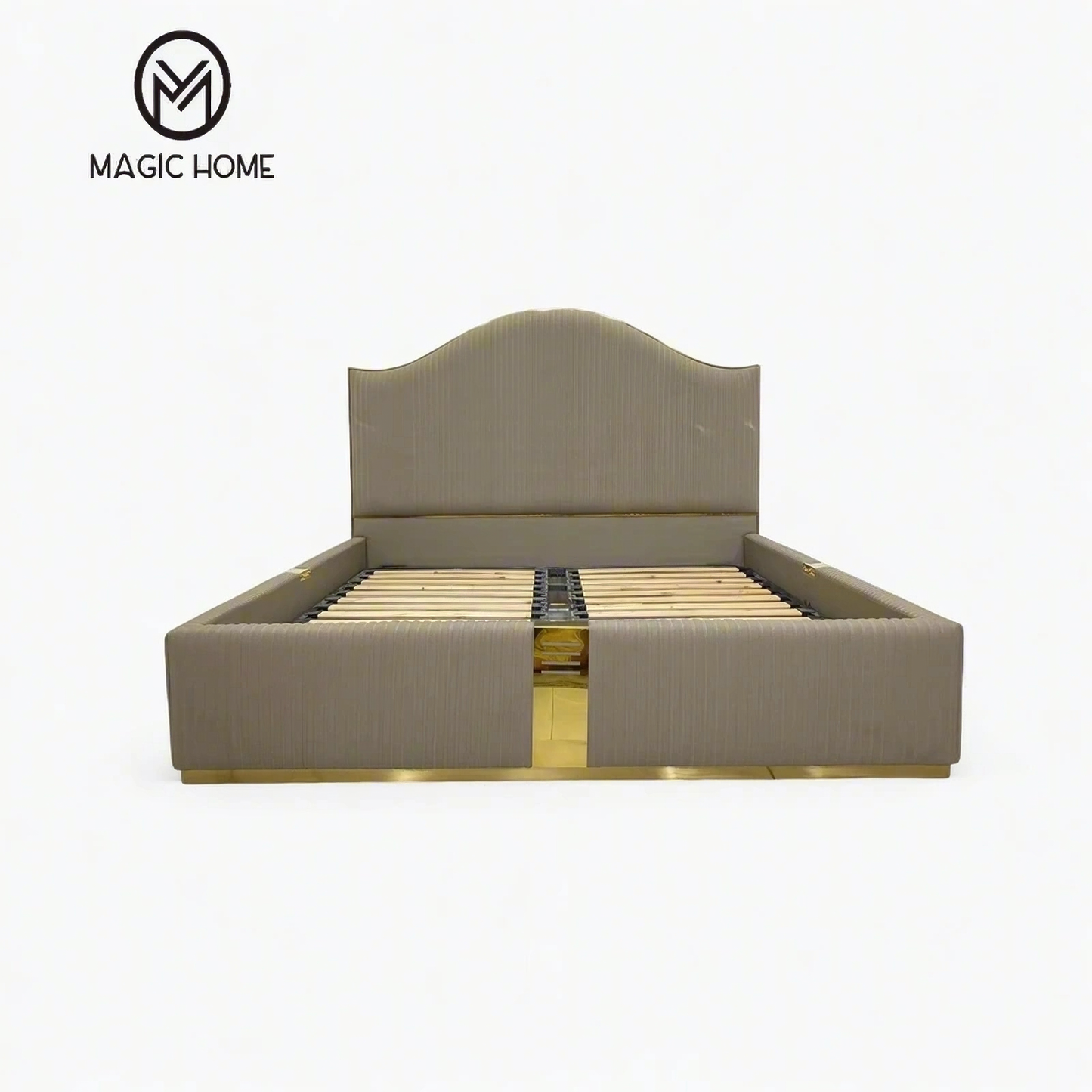 سرير 180*200 - جلد فائق الألياف، إطار من الفولاذ المقاوم للصدأ، عارضة من الخشب الصلب